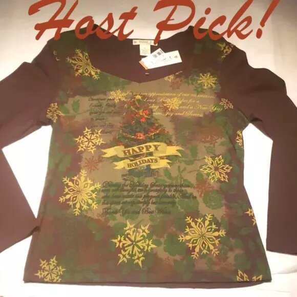 suzee t Tops - Suzee NEW Christmas Jewel Shirt Tee Top Cotton Sweater Holidays Long Sleeve HP🎉